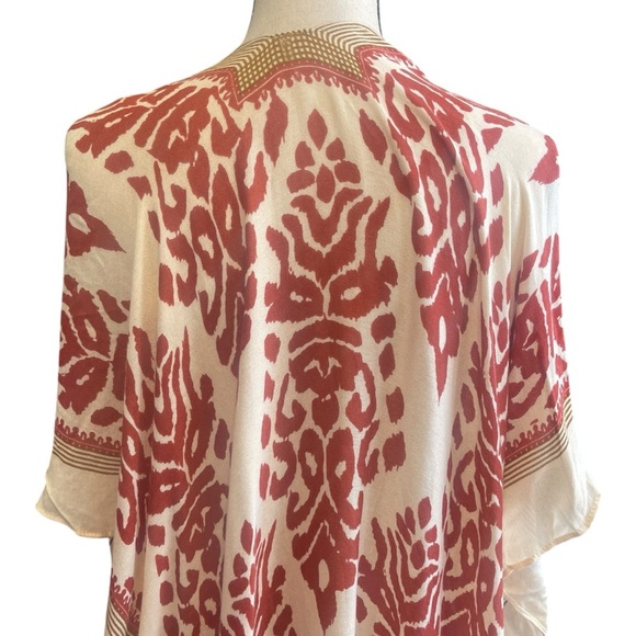 NWT Janice Apparel Red Rust Cream Boho Hippie Patterned Summer Cover up Kimono - Picture 4 of 12